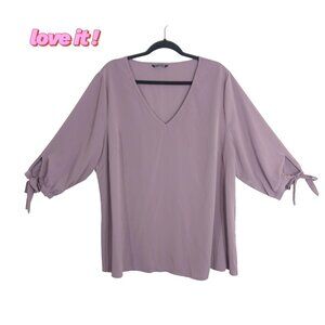 BloomChic Women’s 18-20 Mauve V-Neck Blouse 3/4 Sleeve Bow Tie Elegant Top